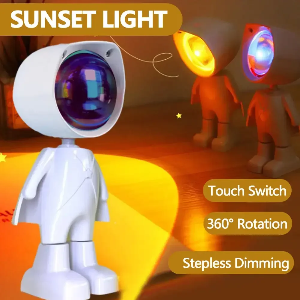 

Sun Lamp Table Night Light Infinite Dimming Bedroom Atmosphere Light Battery Astronaut Robot Rainbow Projection Sunset Lamp