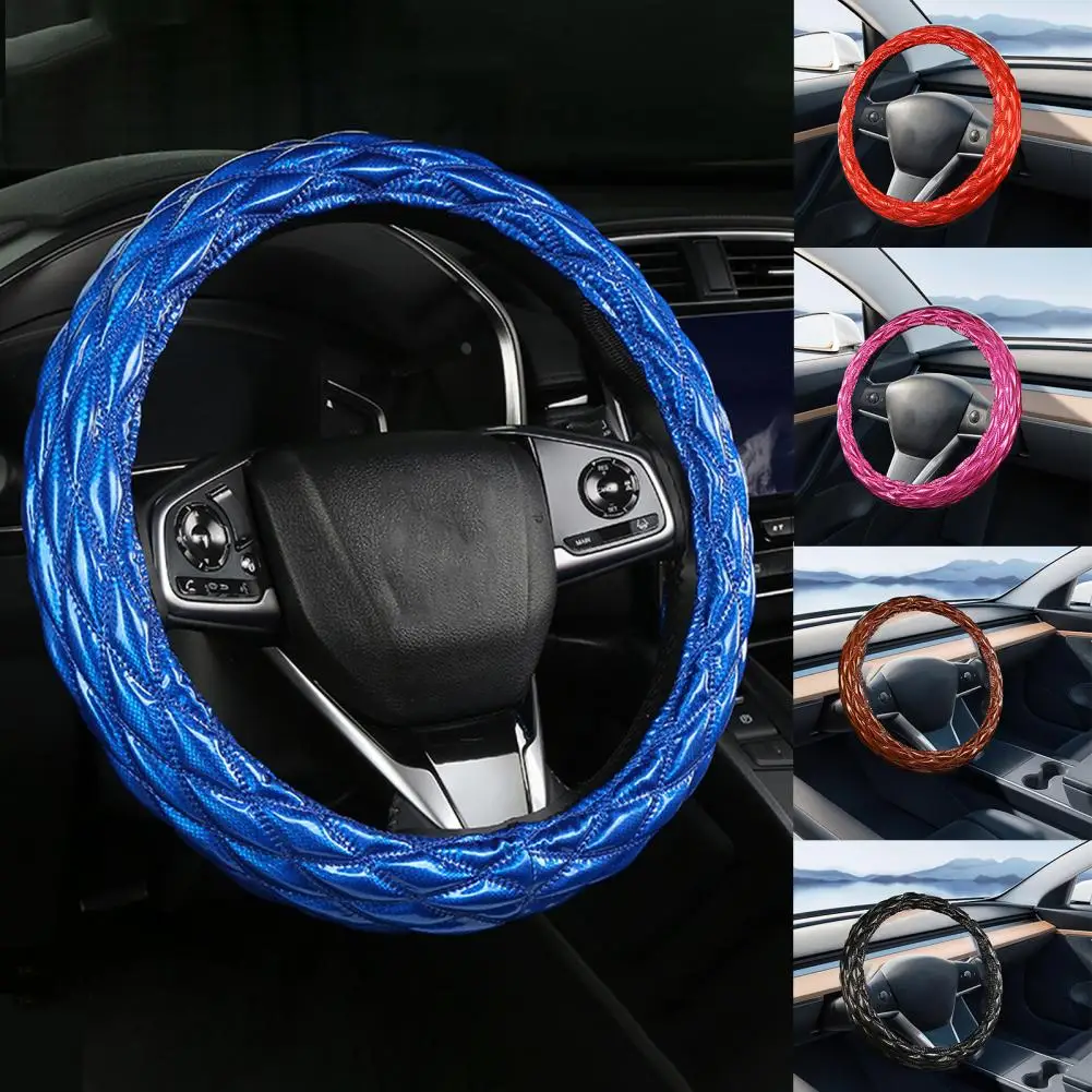 

38CM Car Steering Wheel Cover Anti Slip 3D Rhombus Faux Leather Universal Auto Steering Wheel Protector Cover Car Interior
