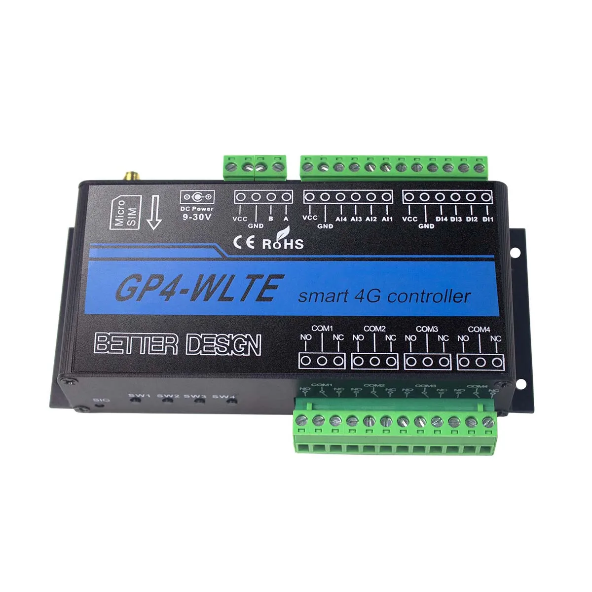 

GP4-WLTE 4 Channels DI DO AI Digital Analog Switch 4G Module Controller A/D Collector Support APP Web Control