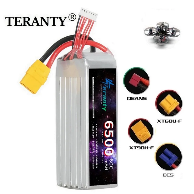 

TERANTY 22.2V 6S 6500mah 25C Lipo Battery Deans T TRX EC5 XT60 XT90 Plug For RC UAV Aircraft Drone Quadcopter Helicopter Parts