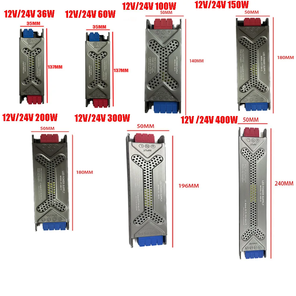 초박형 LED 스트립 스위치 드라이버 램프, 새로운 조명 변압기, AC 110V-220V-DC 12V/24V 전원 공급 어댑터, 60W 100W 300W