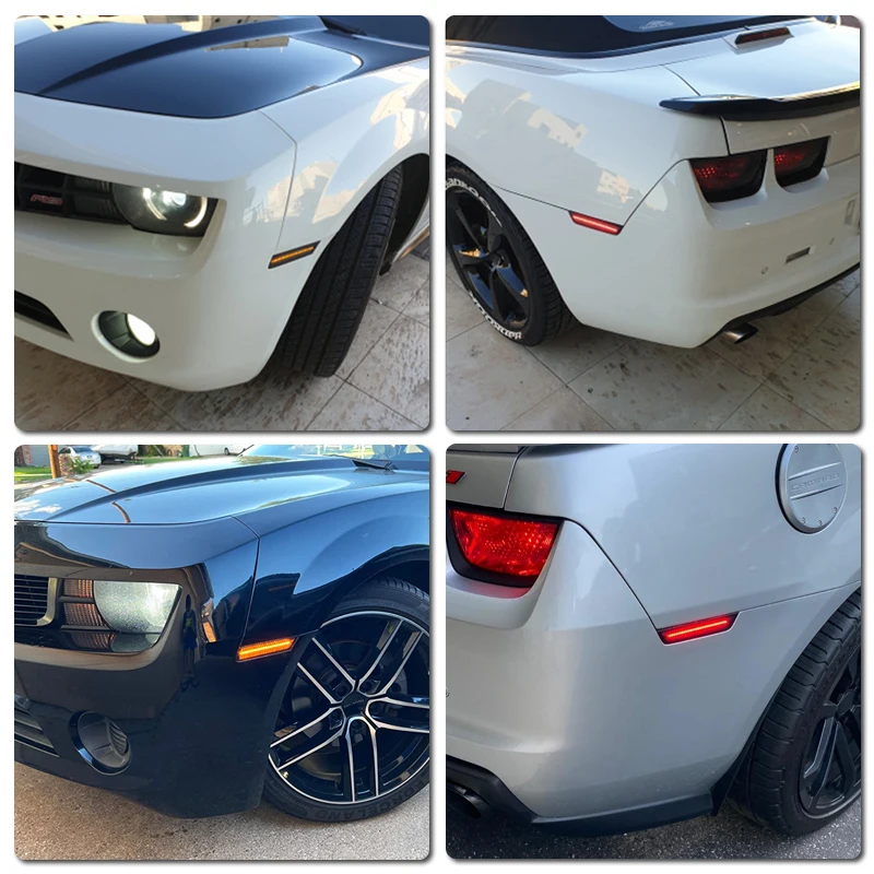 For Chevrolet Camaro 2010-2015 Clear & Smoked Lens LED Side Marker Lamp Amber Front Red Rear Side Fender Lights