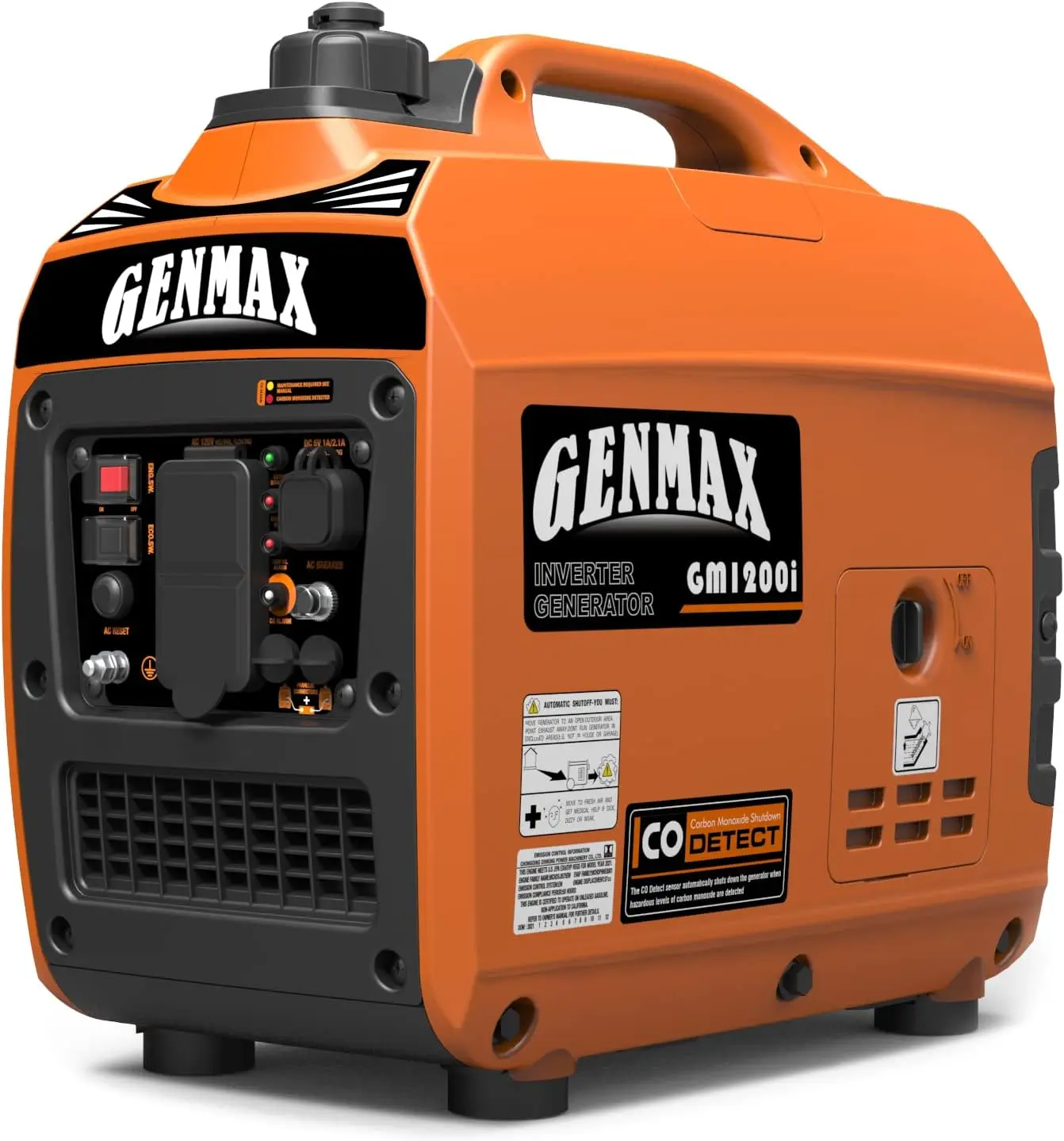 

GENMAX Quiet Power Series Inverter Generator，Gas Powered, EPA Compliant Eco-Mode Feature Ultra Lightweight for Backup Home Use