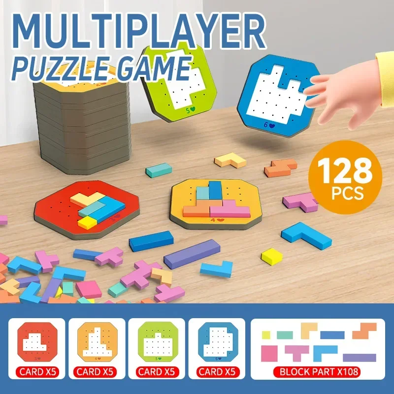 3D Creative Desktop Wooden Puzzle Game Kids Tangram Math Toys Building Blocks Board Color Shape Game Early Educational Toys 3