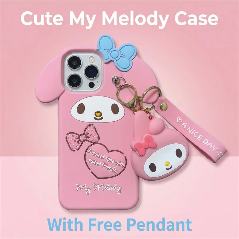 Cute Cartoon My Melody Silicone Phone Case with Key Chain