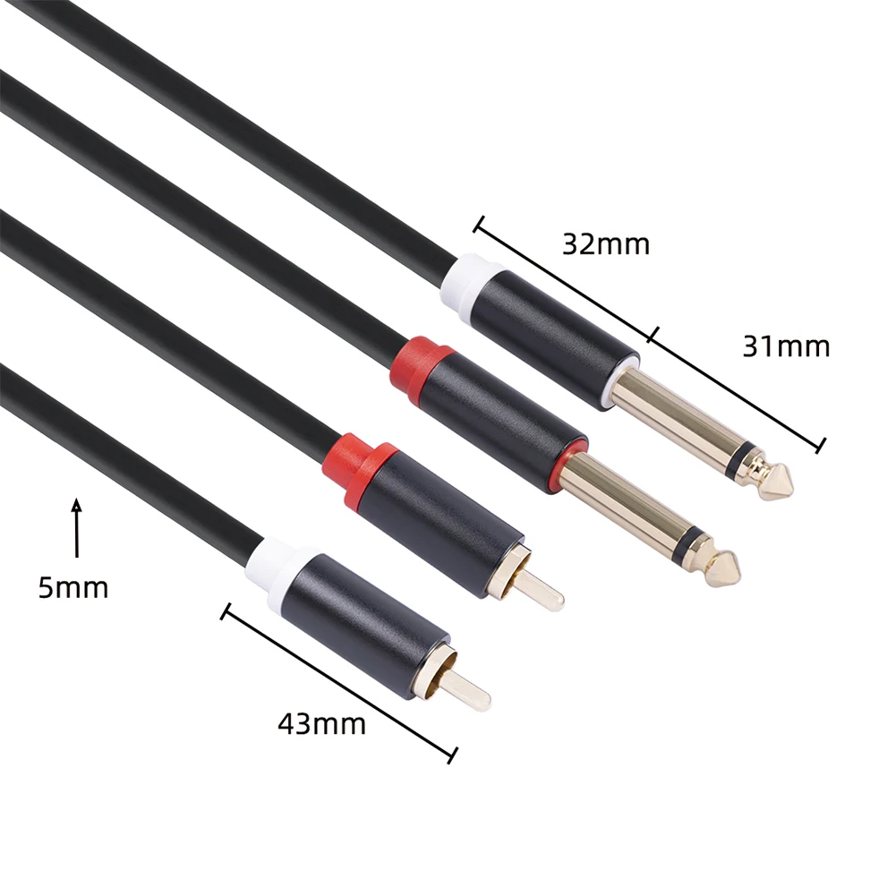 1.5m Audio Cable Gold-plated Plug Dual RCA Male to Dual 6.35mm Jack Male Audio Cable for Mixer Amplifier Splitter