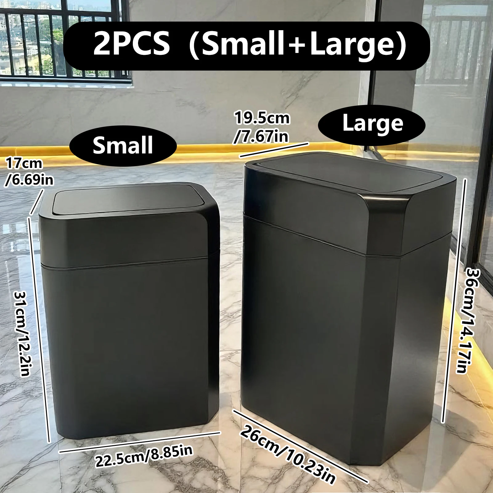 TOKA 2Pack Smart Sensor Trash Can with Lid Suitable for Bathroom Kitchen Bedroom Office Living Room