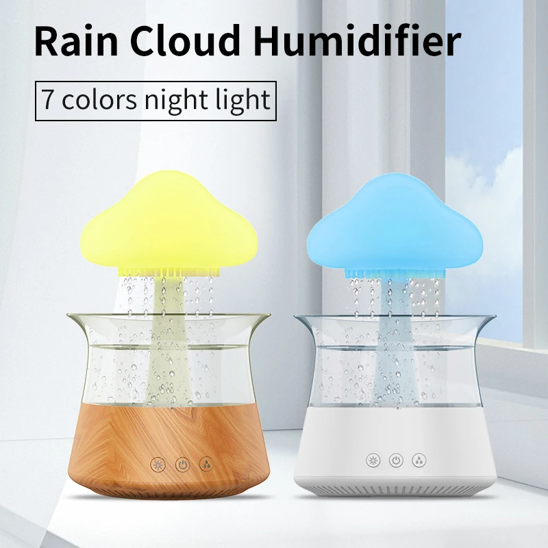 Mushroom Rain Cloud Humidifier Water Drops Night Light Aromatherapy