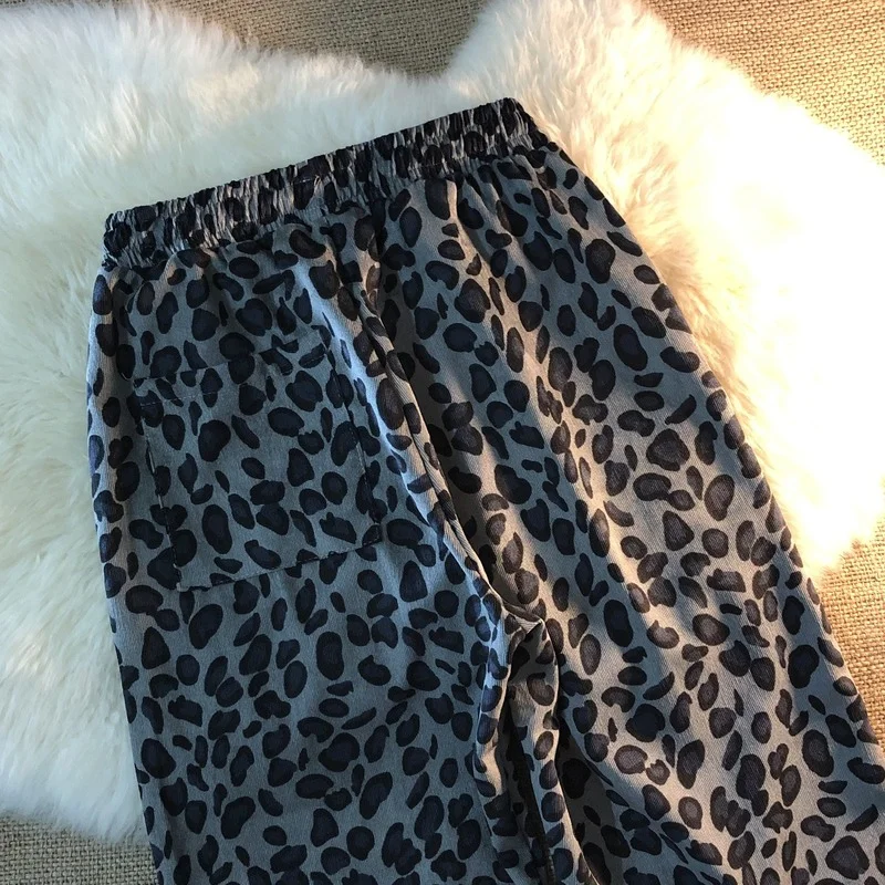 Loose Tie Sports Pants Ins Women New Tide All-Match Loose Trouser 2024 Fall New Korean Vintage Sexy Leopard Print Casual Pants