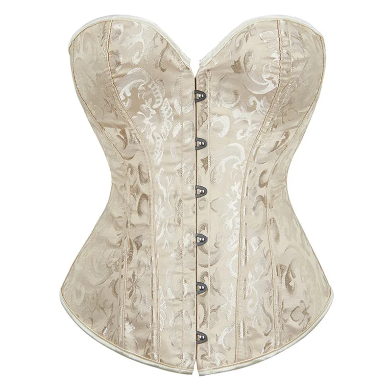 

Overbust Women Corsets Jacquard Floral Lace Up Korset Plastic Boned Bustier Outfit Plus Size Gothic Gorset Vintage Corselet