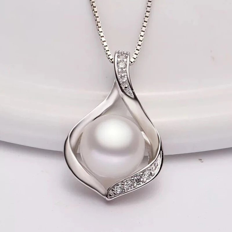 Fashion Black Natural Freshwater Pearl Pendant Necklaces 925 Sterling Silver Necklace For Women Bridesmaid