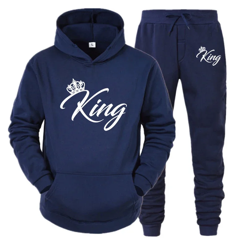 2022 Printed Long Sleeve Hoodies Set Printed Queen King Lover Couple Sweatshirt Plus Size Hoodies Trend Couple Tracksuit S-4xl