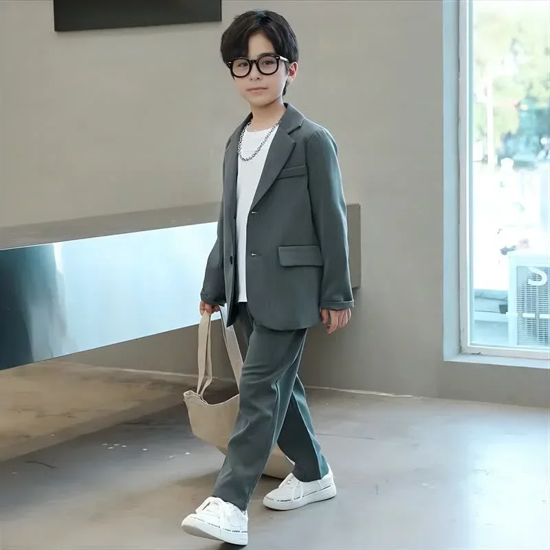 Teen Kids Formal Weddings Set Autumn School Uniform for Boys Casual Blazer Pants 2-piece 6 To 14 Y Children Performances Cosutme