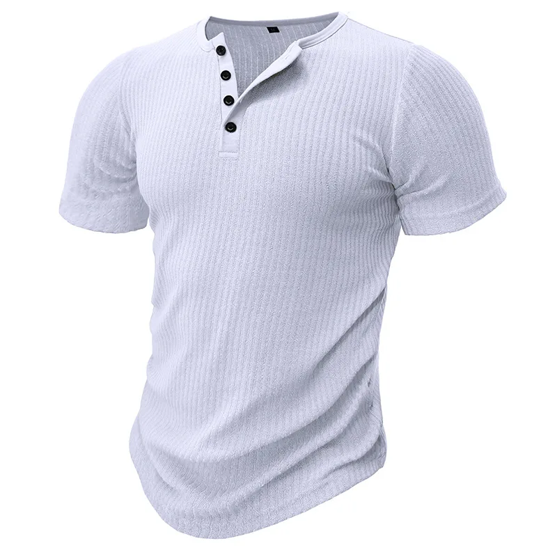 T-shirt sportiva da uomo slim a maniche corte Fitness Filo elasticizzato Slim Pullover tinta unita Top casual - immagine 5