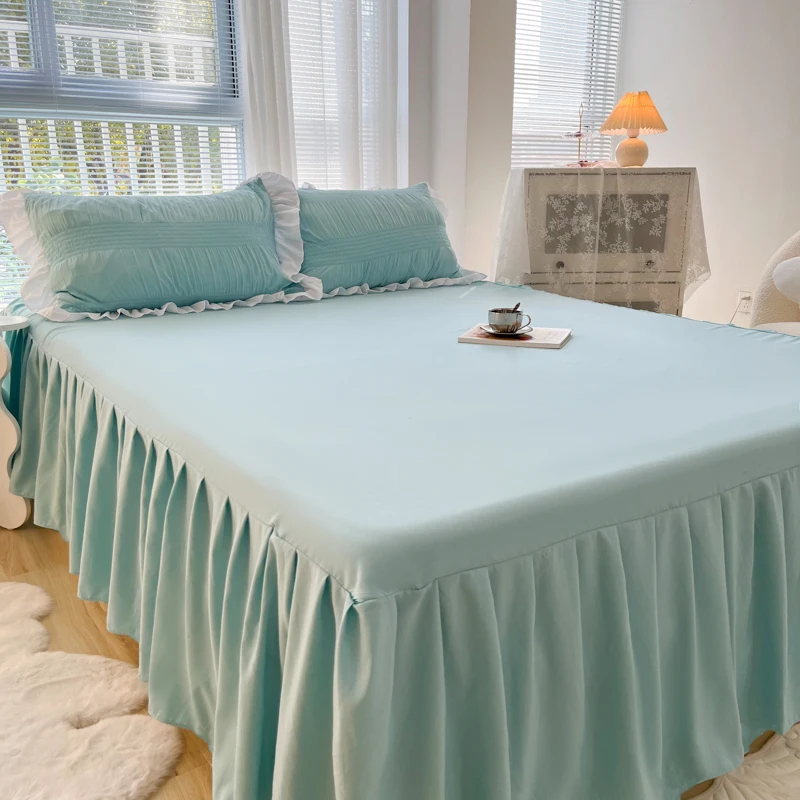 Bed Skirt 1pc Solid Color with Lace All Around All-seasons