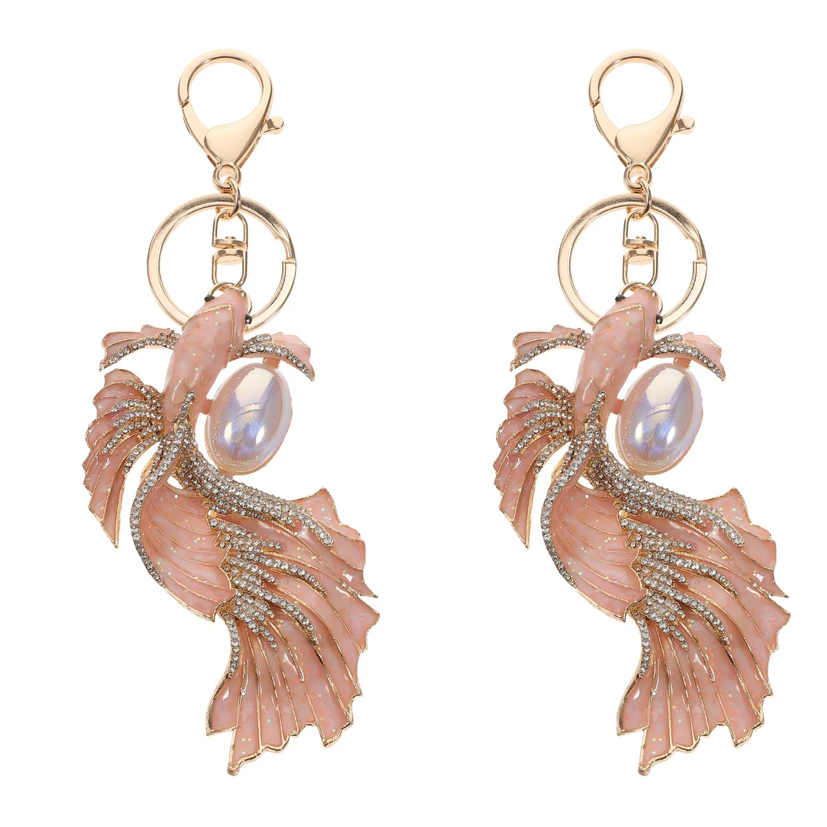 

2 Pack Goldfish Keychain Rhinestone Ring Diamond Decor Metal Pendant Accessories Shaped Keyring Miss