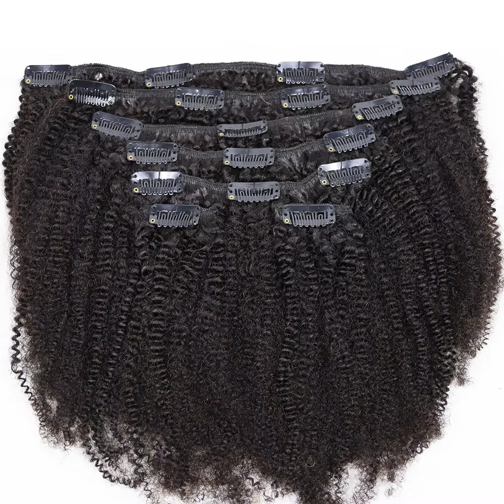 8 Pezzi con 18 Clip, Facili da Installare, Extension per Capelli Afro Ricci 120g, Set di Extension di Capelli Umani con Clip per Donne di Colore