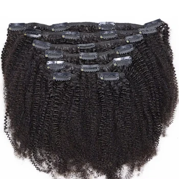 8 Pezzi con 18 Clip, Facili da Installare, Extension per Capelli Afro Ricci 120g, Set di Extension di Capelli Umani con Clip per Donne di Colore