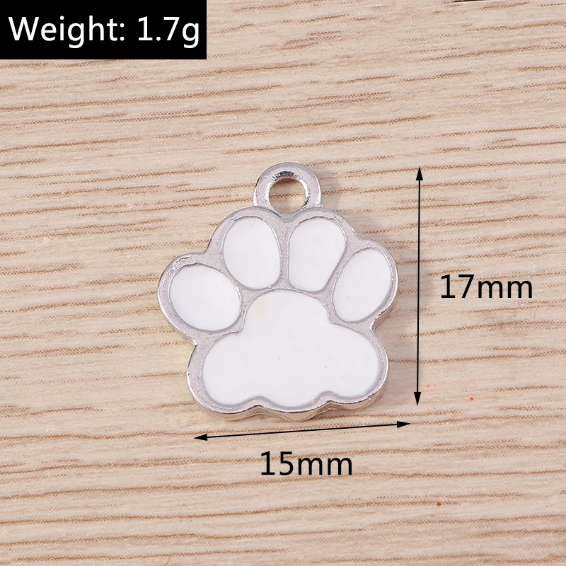 10 Stück 15 x 17 mm Cartoon-Emaille-Hundepfoten-Fußabdruck-Charms für Schmuckherstellung, DIY-Ohrringe, Anhänger, Halsketten, Bastelzubehör – Detail 1