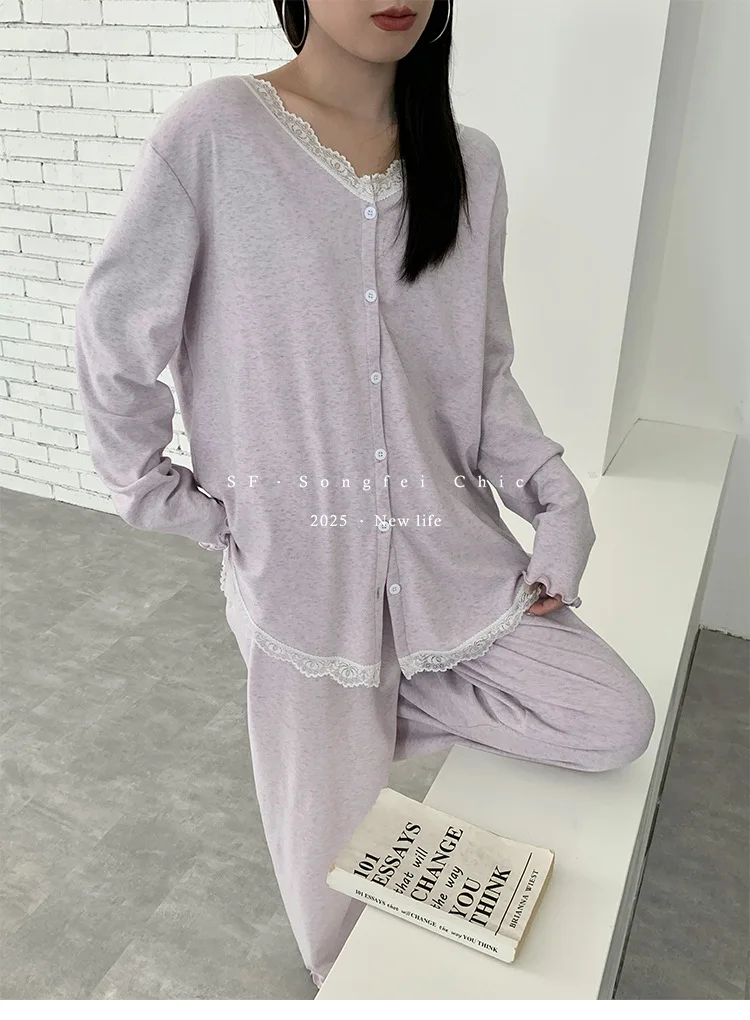 Koreanische Frauen Pyjama Neue Lounge Langarm Top Hose Zwei Stück Set Herbst Winter Nachtwäsche Weibliche Hause Tragen Conjuntos de pijama – Detail 29