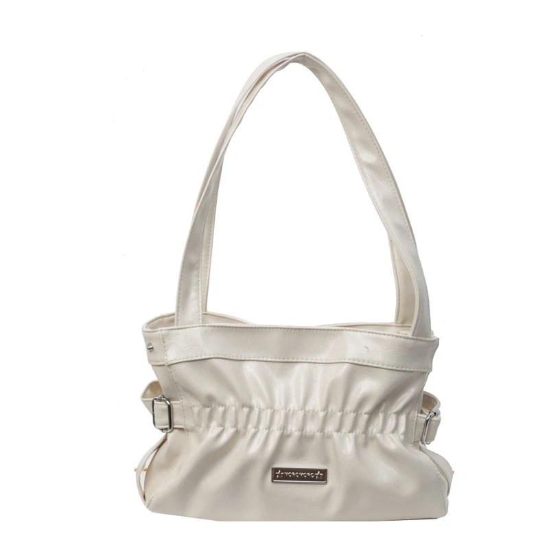 Women PU Ruched Handbag Large Capacity Pleated Underarm Bag Chic Hobo Bag Solid Color Casual Clutch Handbag for Outdoor Travel
