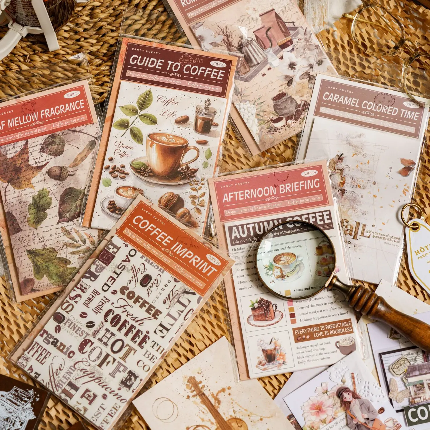 

30pcs/lot Memo Pads Material Paper Coffee Journey Junk Journal Scrapbooking Cards Retro Background Decoration Paper