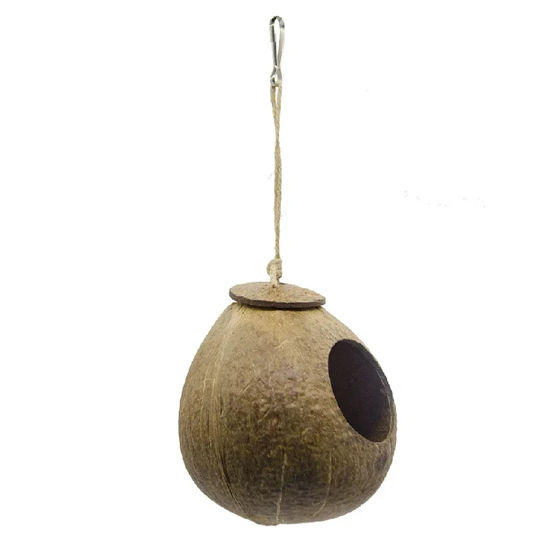 Casetta per Uccelli in Cocco con Scala Sospesa, Nido per Uccelli in Cocco Sospeso, Nascondiglio per Pappagalli, Gabbia per Uccelli per Piccioncini e Piccioni, Accessori per Animali Domestici - immagine 6