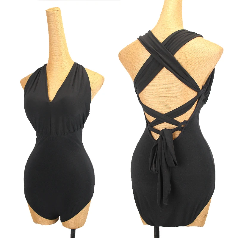 

New Latin Dance Tops For Women Sexy Neck Suspender Strap One Piece Chacha Rumba Tango Dress Latin Dance Practice Wear DQL8225