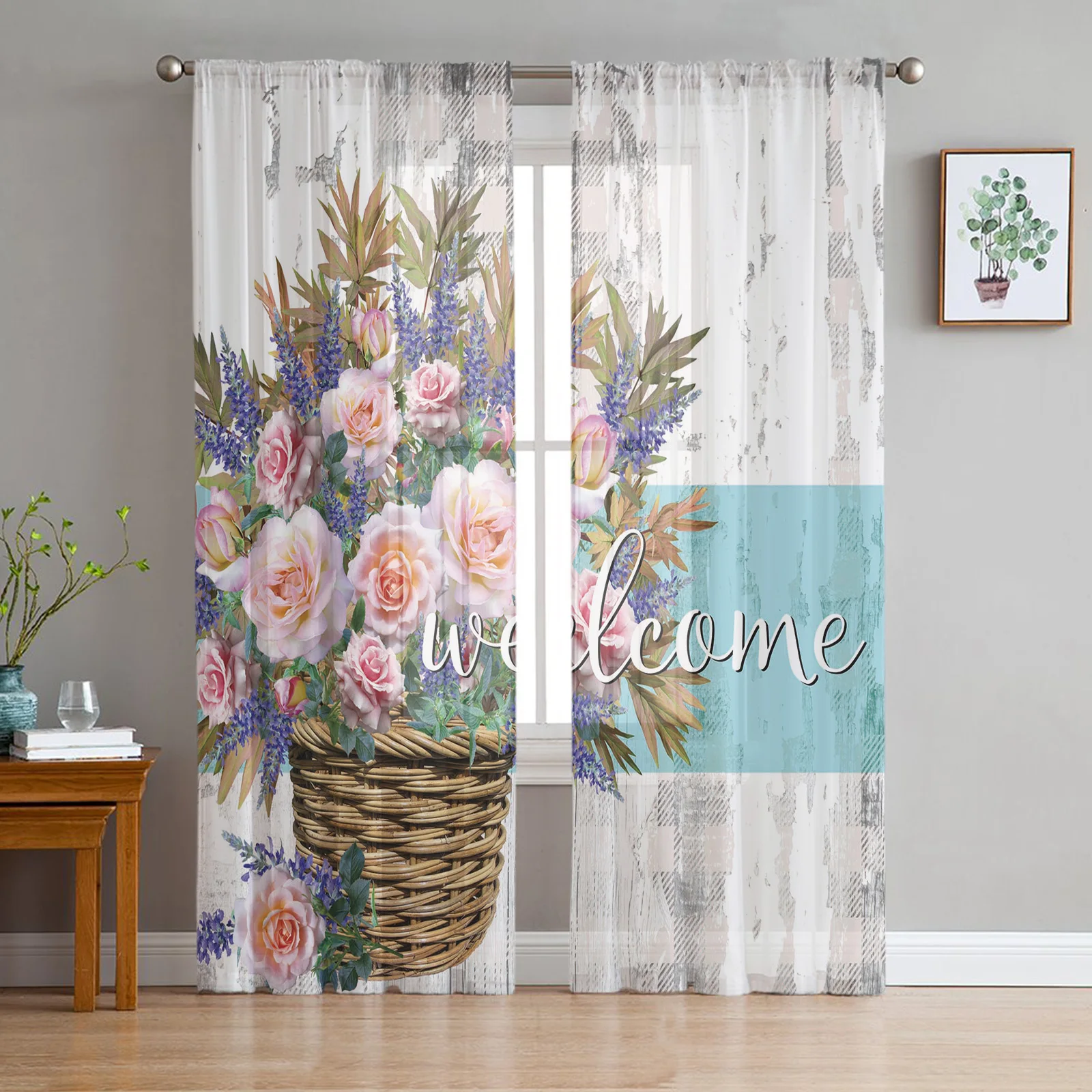 

Прозрачные шторы в стиле ретро, занавески из органзы с имитацией под дерево, с цветами и розами, для гостиной, спальни, кухни, украшение для окна