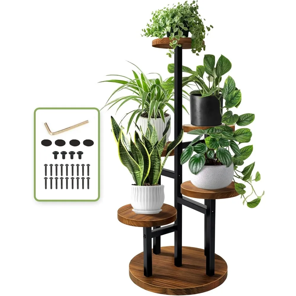 

AUGOSTA 5 Tier Plant Stand, Tall Metal Wood Shelf Holder for Indoor Plants, Outdoor Garden Plant Display Rack