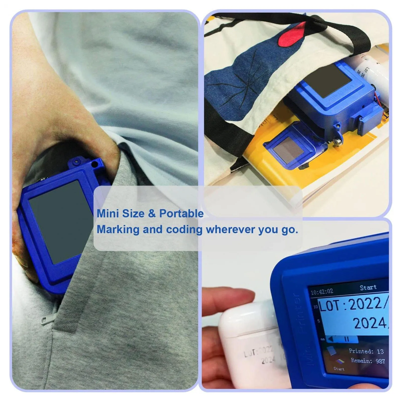 【New】Inkjet Coder Compact Adjustable Height 0.1- 0.5in/1in  Inkjet Printer Portable for Label Image Date Printer