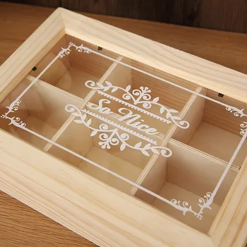 Scatola portaoggetti a sei scomparti in legno massello, organizer da scrivania rettangolare multi-comparto