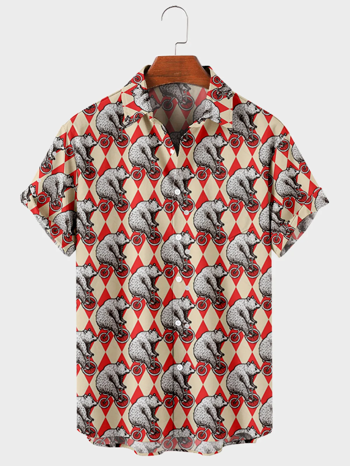 

2024 Men's Casual Trend Harajuku Spring/Summer Plaid Shirt Short Sleeve Chest Pocket Design Fashion Print Button 6