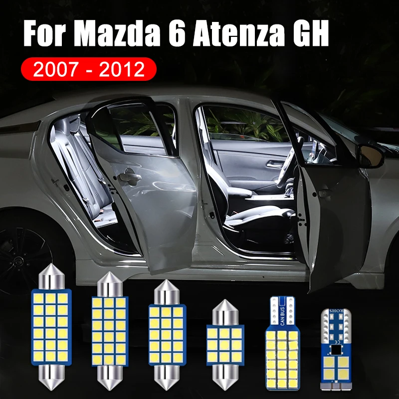 

For Mazda 6 Atenza GH 2007 2008 2009 2010 2011 2012 6PCS 12V Car LED Interior Dome Reading Lights Glove Box Lamps Trunk Bulbs