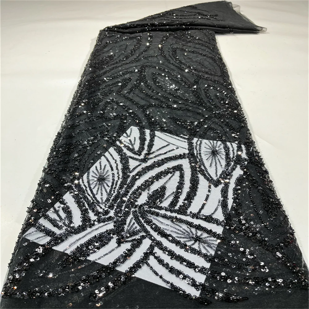 

Top Quality Latest Fashion African Tulle Net lace Fabric With Sequins Beaded French Lace Fabric For Party Evening Dresses FJ1601