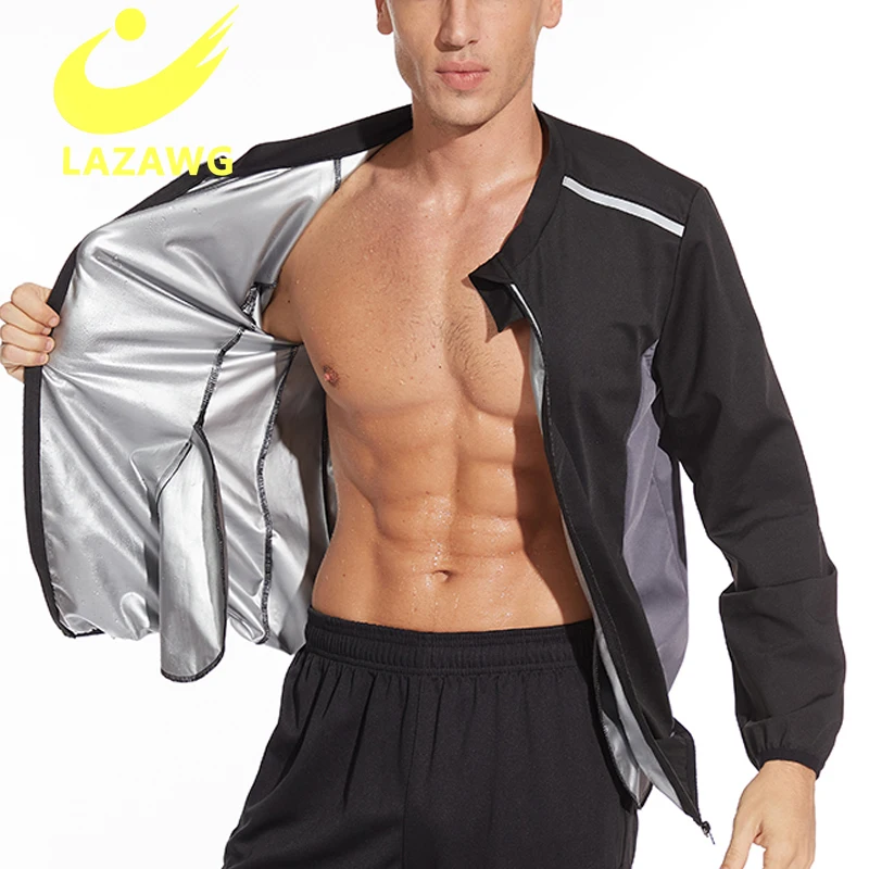LAZAWG Zipper Sauna Shirt for Men Hot Sweat Suit Shapewear Body Shaper Sauna Top Workout Tummy Fat Burn Corset Training Tops