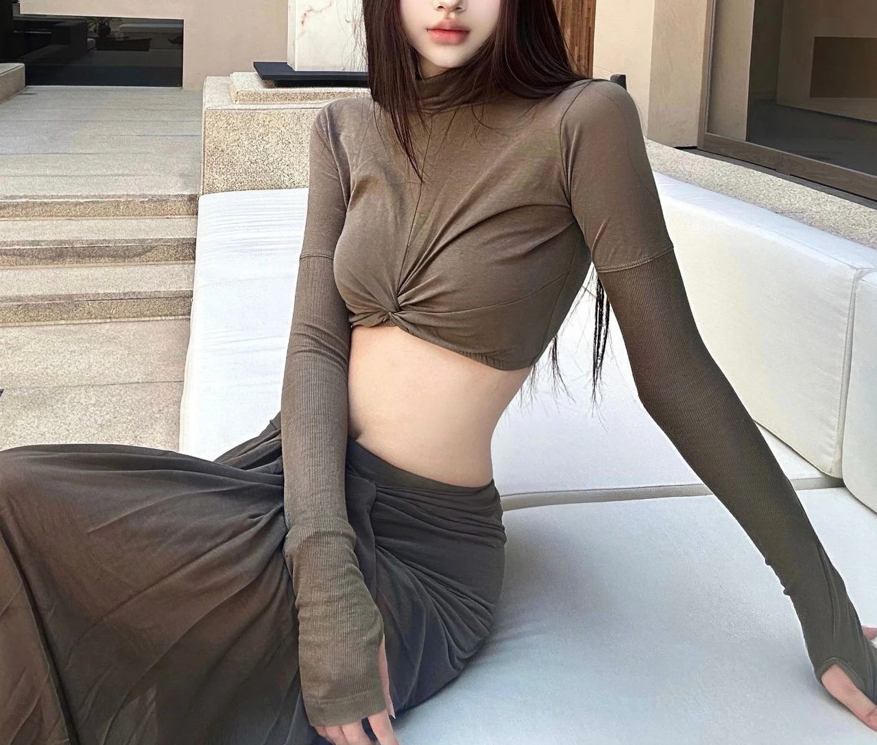 

Женское трикотажное боди-водолазка с длинным рукавом, в Корейском стиле оливково-зеленого цвета, весна-лето 2024