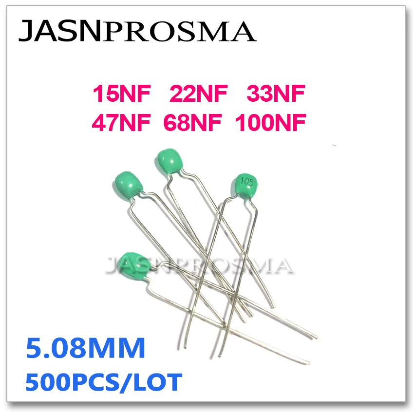 Jasnprosma-capacitor Cerâmico Monolítico Verde 500 Pcs 63v 15nf 22nf 33nf 47nf 68nf 100nf 153 223 333 473 104 508 mm k 10