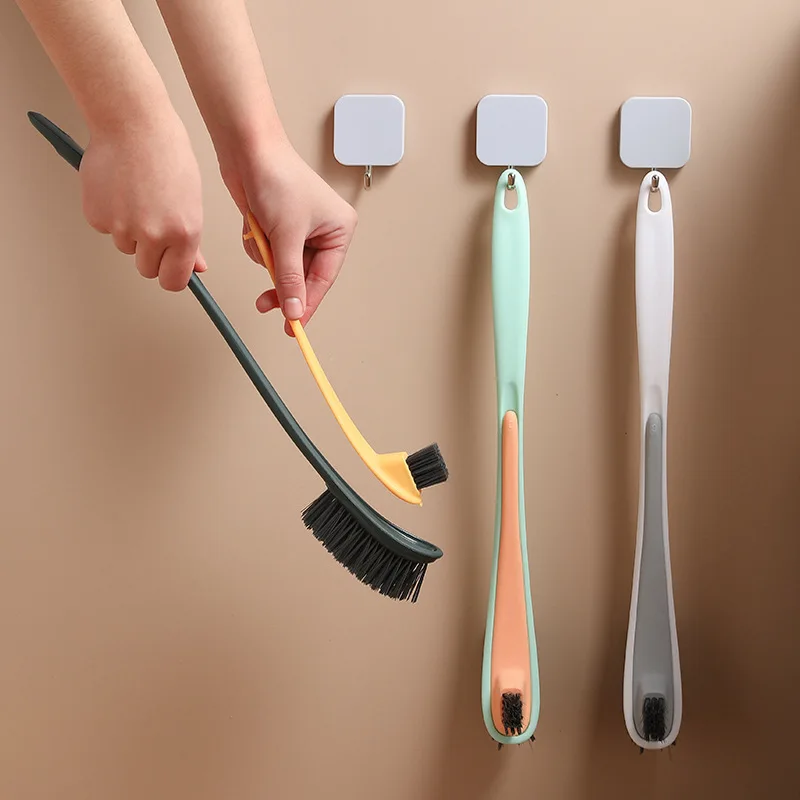 Double-Sided Toilet Brush Wall-Mounted No Dead Angle Cleaning Toilet Brush Household Long Handle Plastic Cleaning Brush LC385 good quality toilet brush dead corner cleaning double side curved plastic brush toilet bathroom long handle cleaning brush