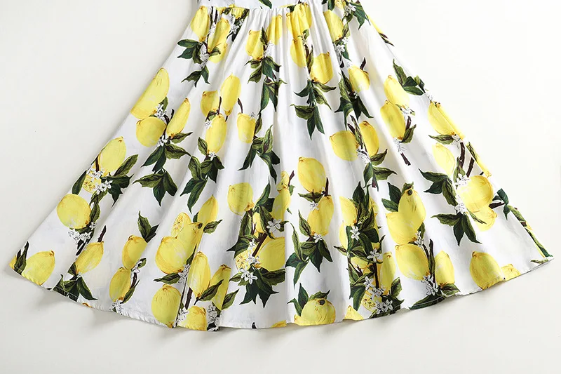 Lemon Print Vintage Cotton Dress Sleeveless Plus Size 4XL Women Pin Up Retro Dress Elegant Party Vestidos Ladies Summer Dresses