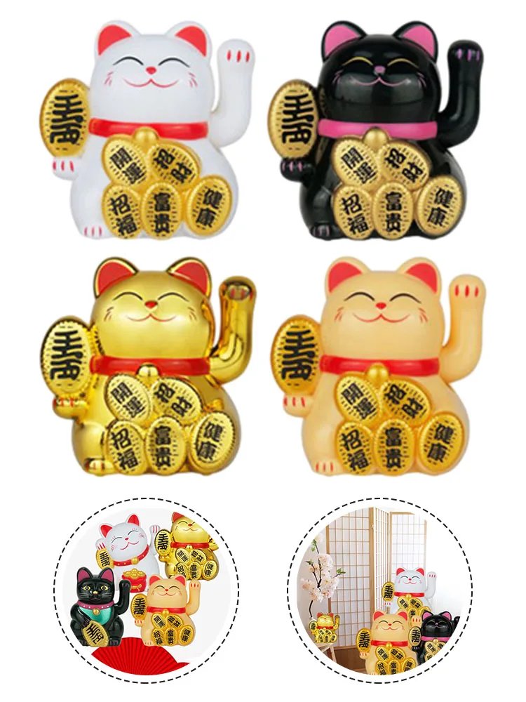 1X Solar Powered Maneki Neko Lucky Cat Benvenuto Cinese Lucky Cat Waving Hand Beckoning Fortune Cat Figurine Home Decor