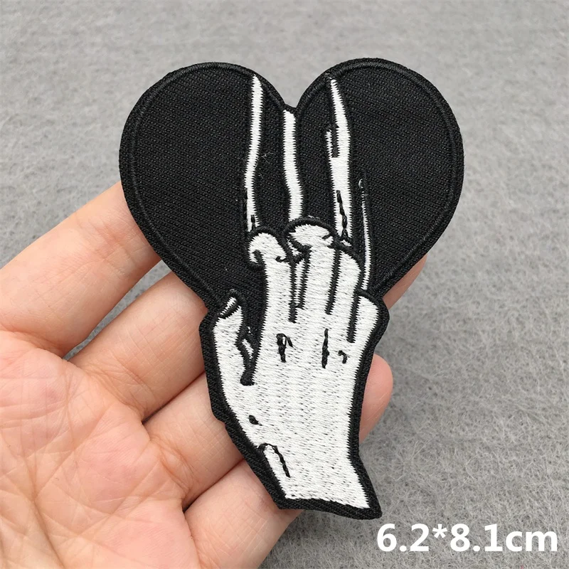 Schwarz-weiße Aufnäher auf Kleidung, bestickt, DIY-Aufnäher zum Aufbügeln für Kleidung, Jacke, Jeans, Aufkleber, Punk-Applikationen – Detail 24