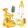 Children's Cleaning Cart Simulation Home Set Toy Dinosaur Little Yellow Duck Rabbit Sweeping Tool Combination Gift Box Birthday 1