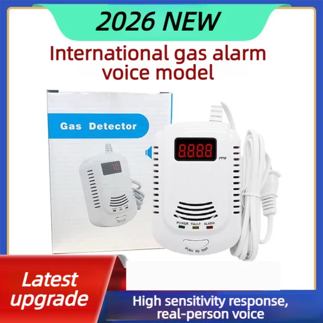 ชุดอุปกรณ์เตือนภัยแก๊สรั่วในครัว รุ่นใหม่ ปี 2026 พร้อมระบบแจ้งเตือนด้วยเสียง หน้าจอ LCD แสดงผลแบบธรรมชาติ เซ็นเซอร์ตรวจจับแก๊สรั่ว มีปลั๊กหลายขนาด 1