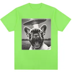 French Bulldog UFO Meme Vintage Graphic Oversized Cotton T - Shirt - S (Green)