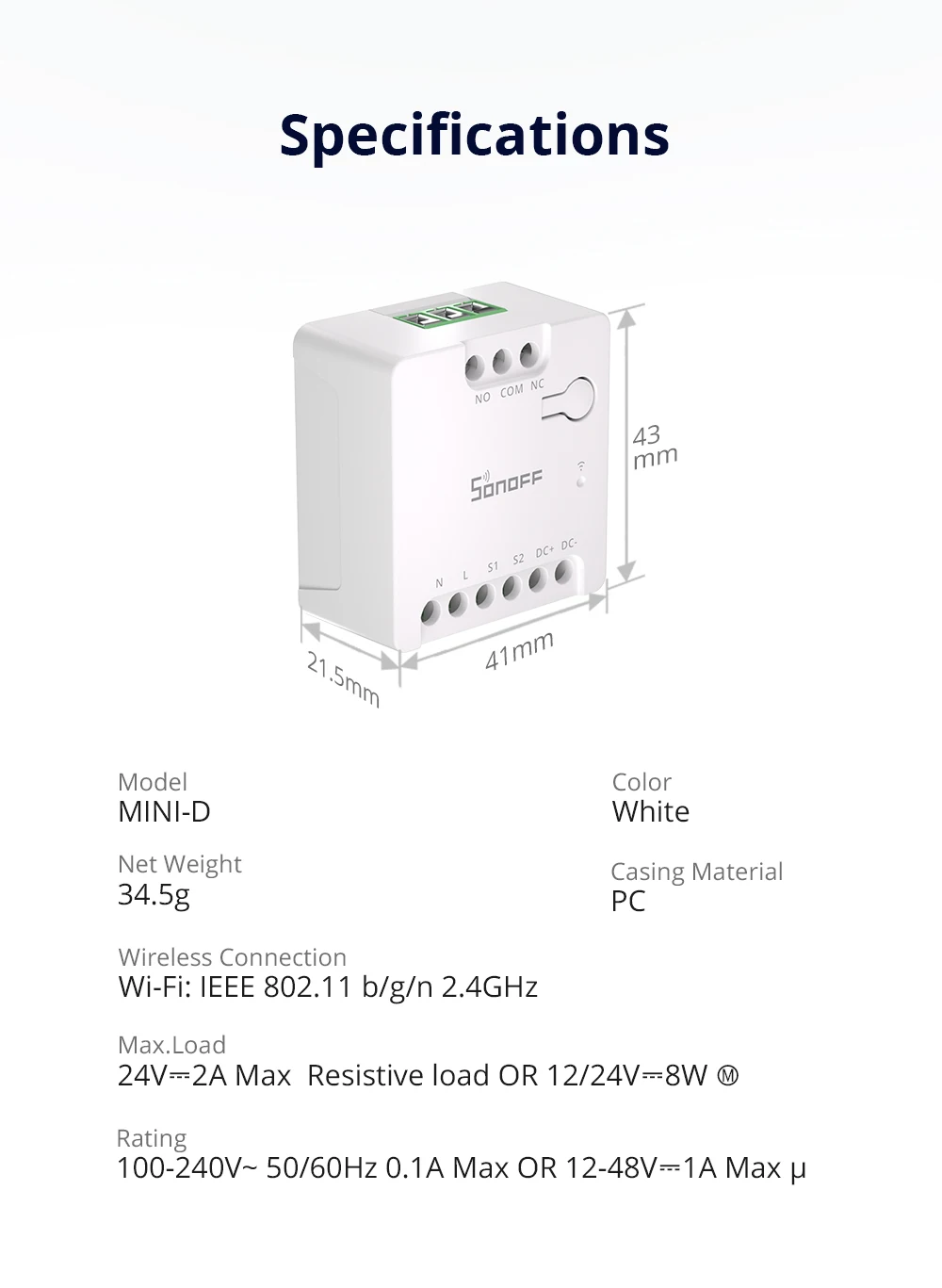 SONOFF MINI-D MINI Dry WiFi Smart Switch Trockenkontakt AC/DC Matter Switch für Garagentor Arbeit mit Alexa Google Home Homekit – Detail 15
