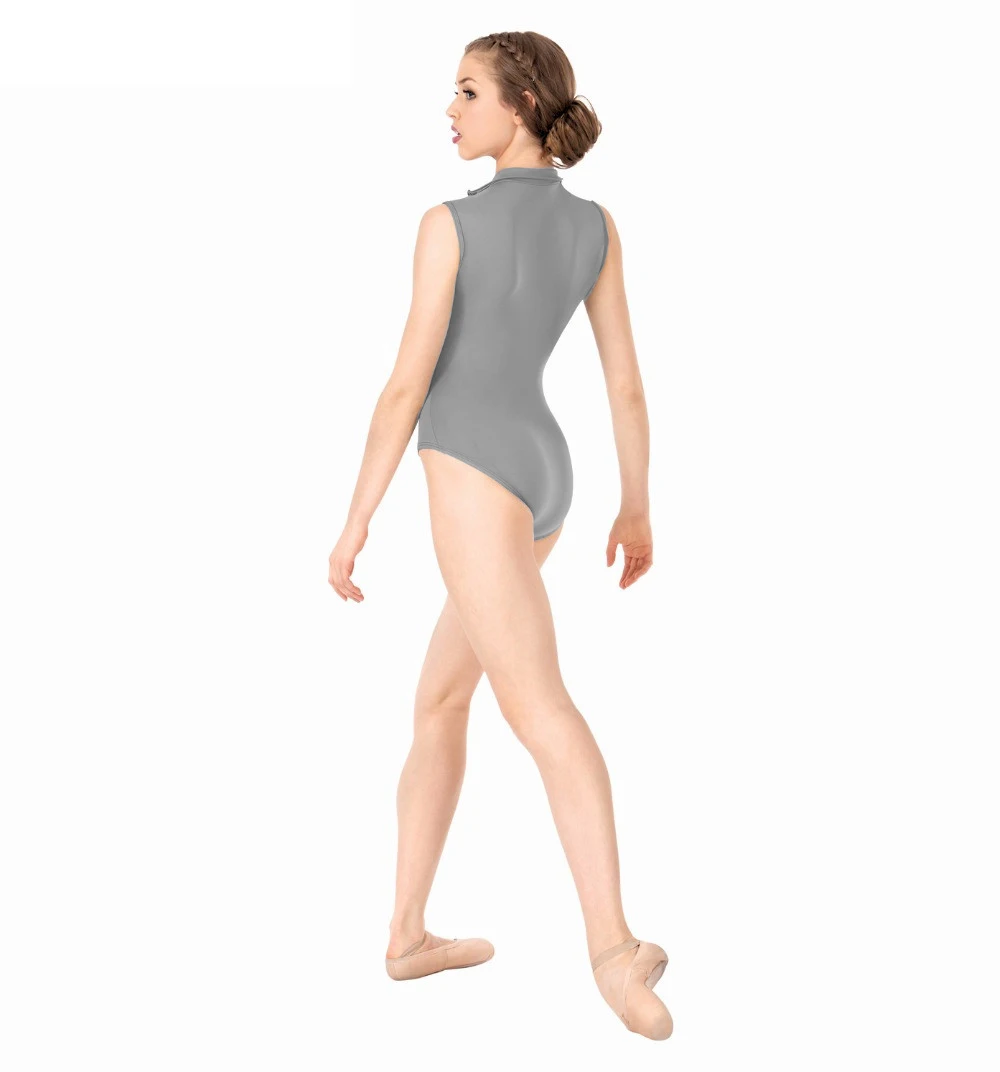 Sleeveless Nylon Ballet Classic Leotard Dancewear Front Zip Turtle Neck Naked-Feel Bodysuit Gymnastics Clothes Costume Dancing