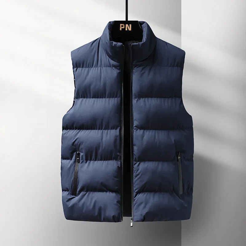 Korean Casual Thickened Down Cotton Jacket Men's Vest Autumn/Winter Fashion Motorcycle Rider Vest Plus Size Shoulder V