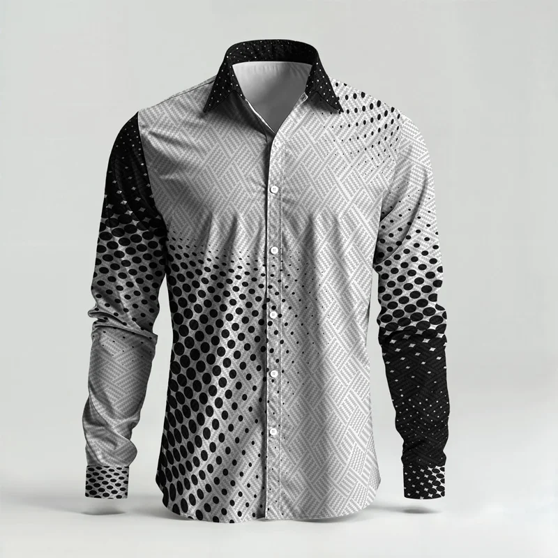 2025 New Arrival Men Shirt Set Geometry Print Summer Fashion Simple Two Piece Set Mens Gradient Lightweight Party Long Sleeves_voghion.com