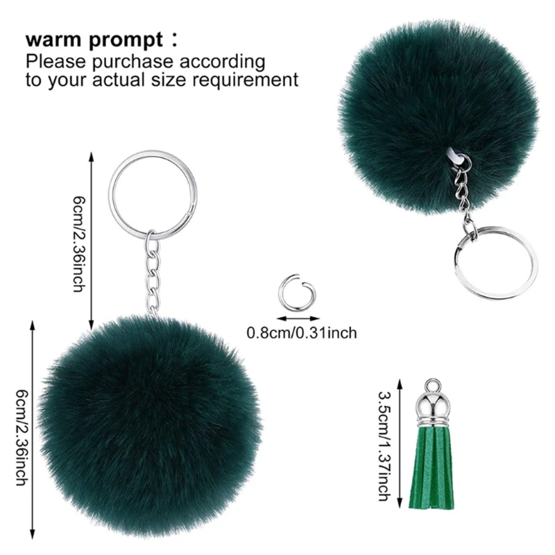 30Pieces Pom Pom Keychains Set with Fluffy Faux Fur Pompom Tassels and Keyrings